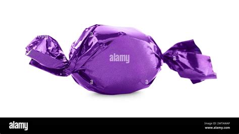 Candy In Purple Wrapper Isolated On White Stock Photo Alamy