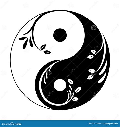 Decorative Yin Yang Symbol Abstract Yin Yang Icon With Sprigs And