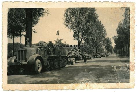 Orig Foto Sd Kfz Halbkette mit 21 cm Mörser Geschütz Wappen in