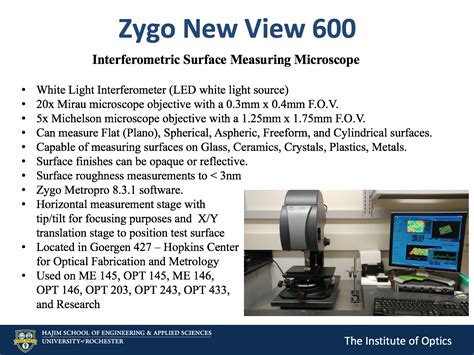 Zygo NewView Robert E Hopkins Center For Optical Design And