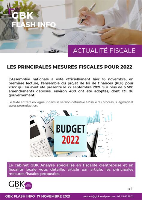 Les Principales Mesures Fiscales Pour 2022 Gbk Analyse