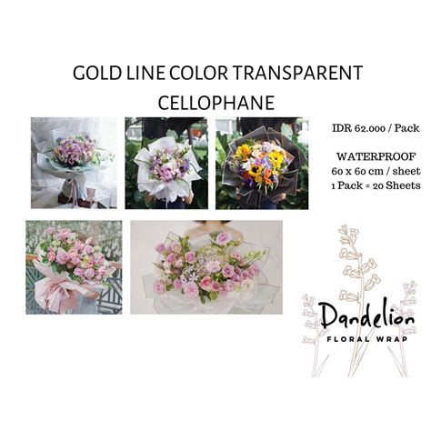 Jual Flower Wrapping Gold Line Color Ecer Transparent Cellophane