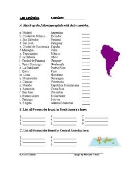 Spanish Speaking Countries And Capitals Worksheet Spanish Version