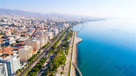 Aerial View Of Molos Promenade Park On Coast Of Limassol City Centre