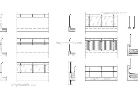 Railing CAD drawings, AutoCAD blocks download free