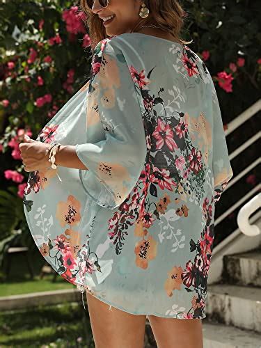 Chunoy Women Floral Boho Kimono Cardigan Loose Short Sleeve Shawl