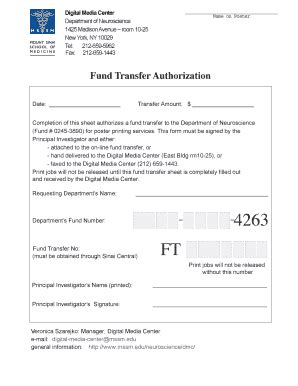 Fillable Online Neuroscience Mssm Fund Transfer Authorization Form V