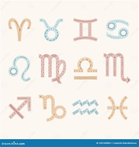 Vector Set Of Hand Drawn Ornate Zodiac Signs Stock Vector