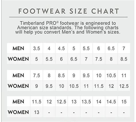 Timberland Shoe Size Conversion Chart