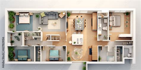 3d floor plan house, Floor plan of a house top view 3d illustration ...