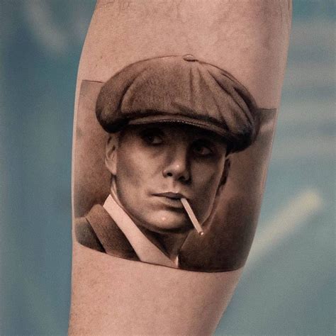 Micro Realistic Tommy Shelby Portrait Tattoo