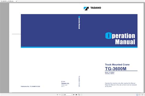 Tadano Mounted Crane TG 3600M 1 O 02E Operation Manual 450101