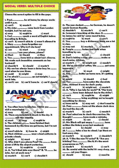 Modal Verbs Multiple Choice Key Esl Worksheet By Dinglesazara