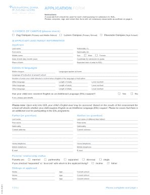 Fillable Online Iszl APPLICATION FORM International School Of Zug And