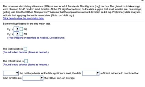 Solved The recommended dietary allowance (RDA) of iron for | Chegg.com