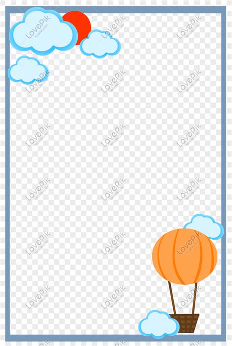 Hand Drawn Hot Air Balloon Border Illustration Hot Air Balloon Border Blue Cloud Border Hand