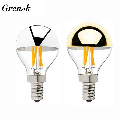 Grensk E14 Led Dimmable Sliver Light Bulb Gold Mirror Top G45 Retro