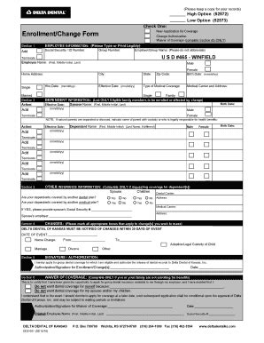 Fillable Online Delta Dental Enrollment Change Form Usd Fax