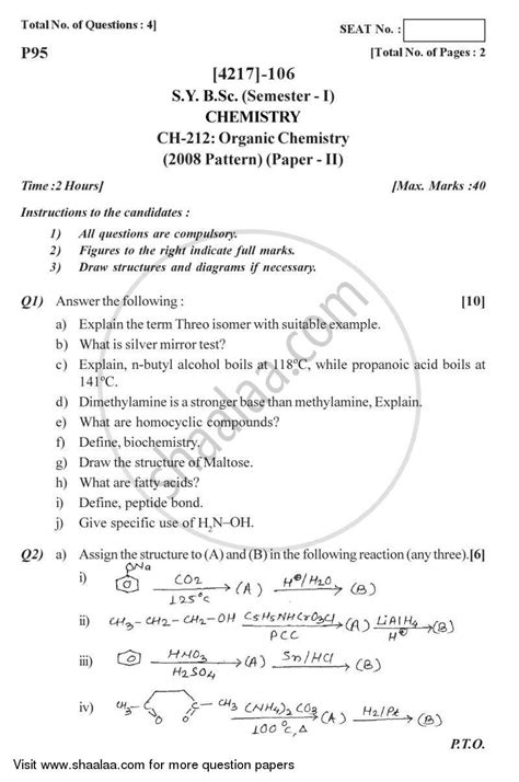 Organic Chemistry B Sc Chemistry Semester Sybsc Question