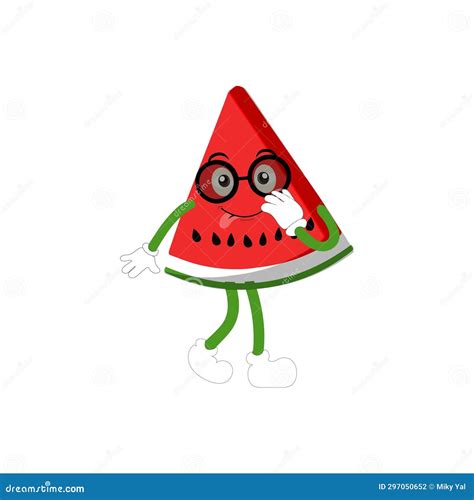 Funny Watermelon Slices Characters With Cartoon Smile Faces Stock