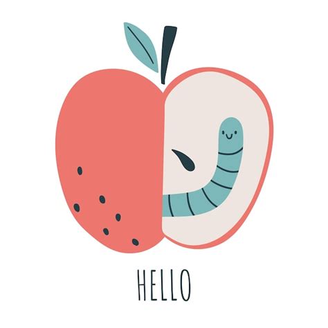 Premium Vector Apple With Worm Cute Cartoon Insects Organic Waste