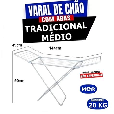 Varal De Ch O Abas Tradicional Slim Refor Ado Resistente Varal