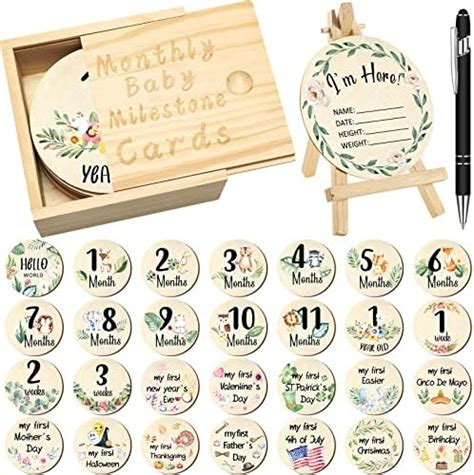 Amazon Wesiti 31 Pcs Wooden Baby Monthly Milestone Cards Double