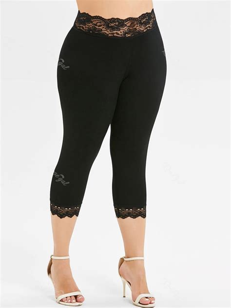 Off Plus Size Lace Insert Capri Leggings Rosegal