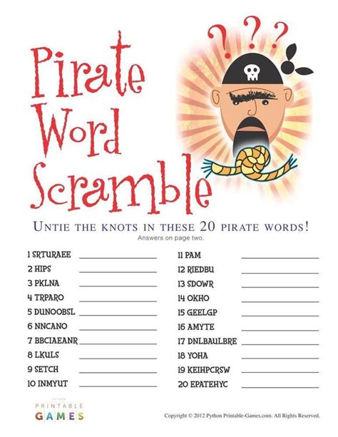 Pirate Word Scramble Pirate Words Pirate Activities Pirate Party