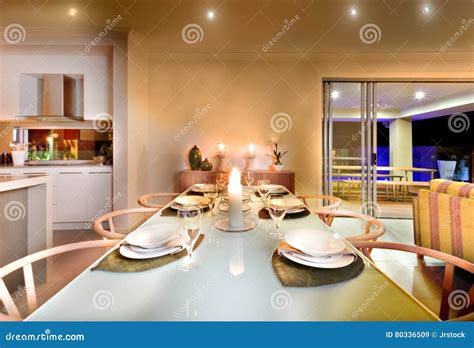 Dinner Table Settings In A House At Night Stock Image Image Of