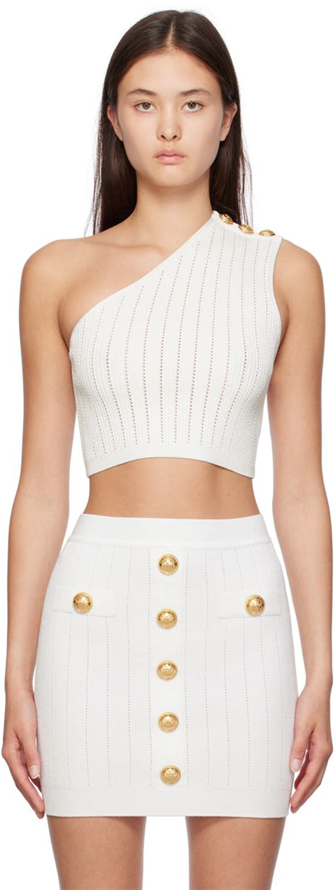 Débardeur asymétrique blanc Balmain en solde