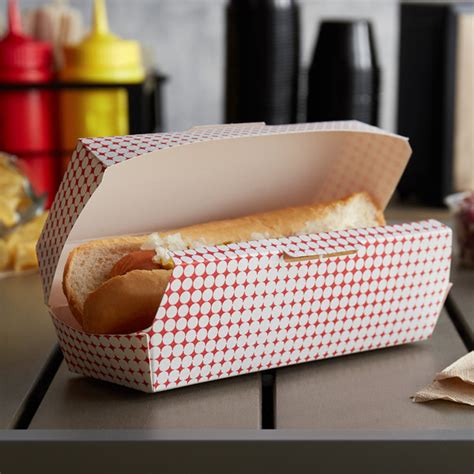 7 X 2 34 X 2 12 Red Plaid Hinged Paper Hot Dog Container 100pack