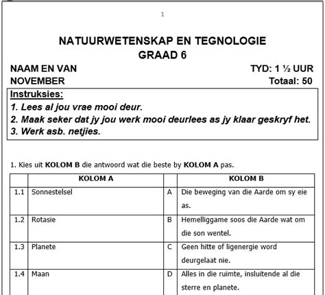 Graad Assessering Taak Begripstoets En Taal Memo Teacha