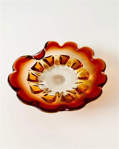 Vintage Hand Blown Amber Glass Fruit Bowl Candy Dish Etsy