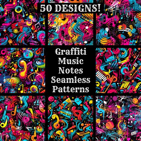 Graffiti Music Notes Seamless Digital Paper, Printable Scrapbook Paper ...