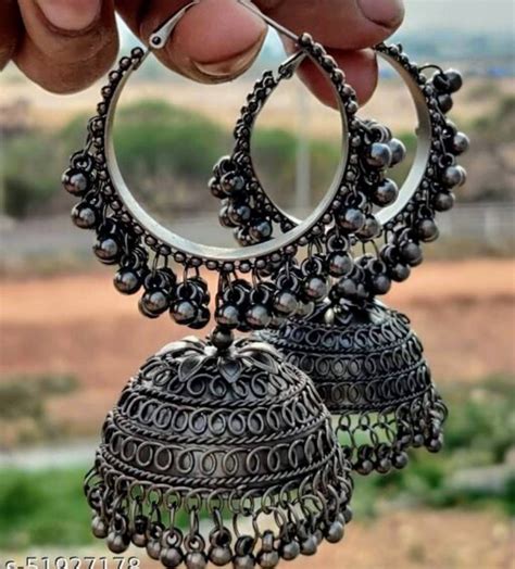 Buy Black Metal Jhumka Earringshoop Big Jhumka Indian Jewellery Lightweight Banjara Earrings