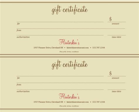 Free Restaurant Gift Certificate Template