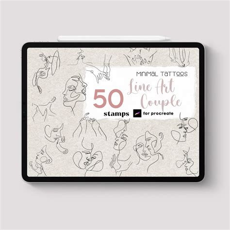 Procreate Couple Tattoo Stamp Brushes Line Art Girl Nude Hand Drawn Digital Poster Minimal