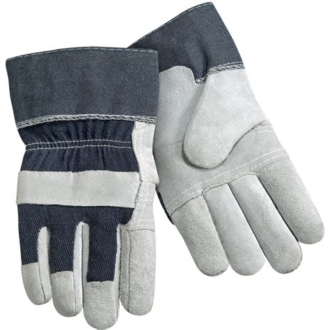 Economy Split Cowhide Leather Palm Work Gloves Patched Palm Short