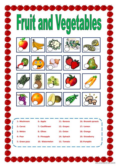 Fruit Vegetables English Esl Worksheets Pdf Doc