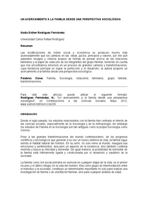 Un Acercamiento A La Familia Desde Una Perspectiva Sociológica Pdf Familia Sociología