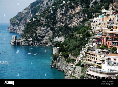 Positano Amalfi Coast Italy Coastal Buildings And Seascape Stock