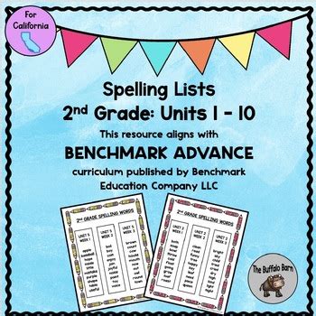 Benchmark Advance 2nd Second Grade Spelling Lists For Units 1 10