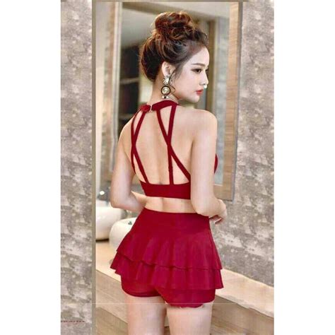 Áo tắm kiểu thể thao đa năng Bộ áo tắm bikini buộc dây yếm kèm quần váy sexy gợi cảm