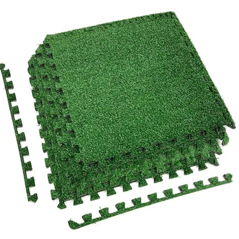 Sorbus Green Grass Interlocking Floor Carpet Mat 24 In X 24 In 12