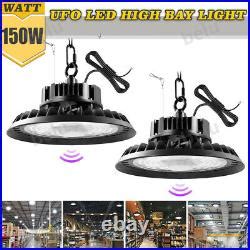 2 Pack 150W UFO Led High Bay Light With Motion Sensor Warehouse Factory