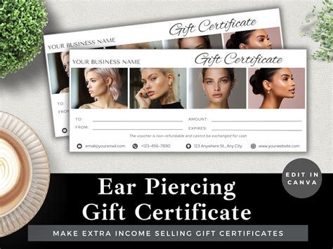 Editable Gift Certificate Ear Piercing Edit Template In Canva Instant