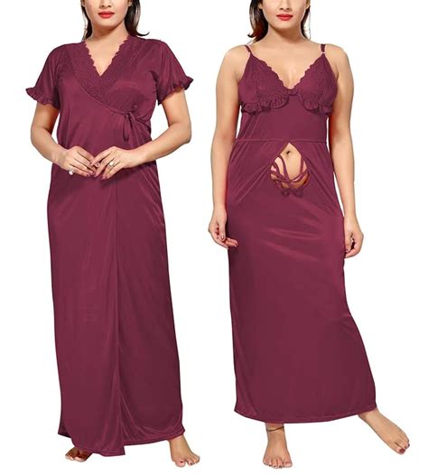 Buy Lovira Womens Satin Solid Nightwear Set Pack Of 2 At