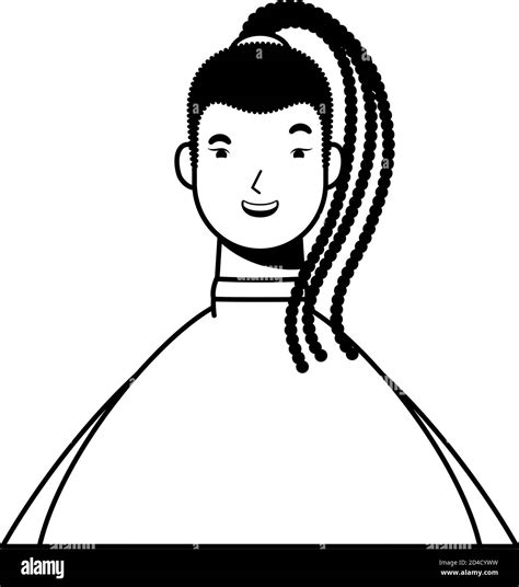 Afro Ethnic Woman With Rasta Hairstyle Character Line Style Vector