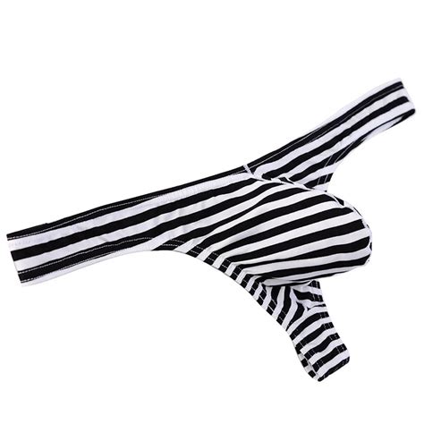 Men Comfortable Striped Thongs And G Strings Sexy Briefs Bikini Mens Elastic Single Bulge G